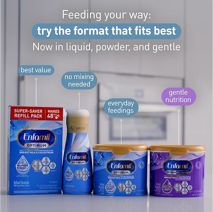 Enfamil Optimum (Enspire) Gentlease, Our Closest Formula to Breast Milk, Immune-Supporting Lactoferrin and Brain-Supporting DHA Baby Formula - Powder 19.5 Oz Tub