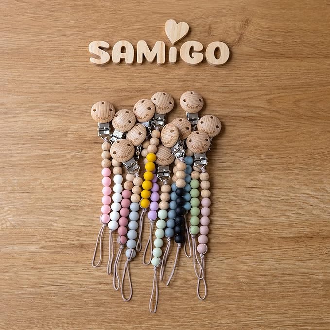 SAMiGO Pacifier Clips for Baby Boys Pacifier Holders Silicone Paci Binky Clips - 2 Pack