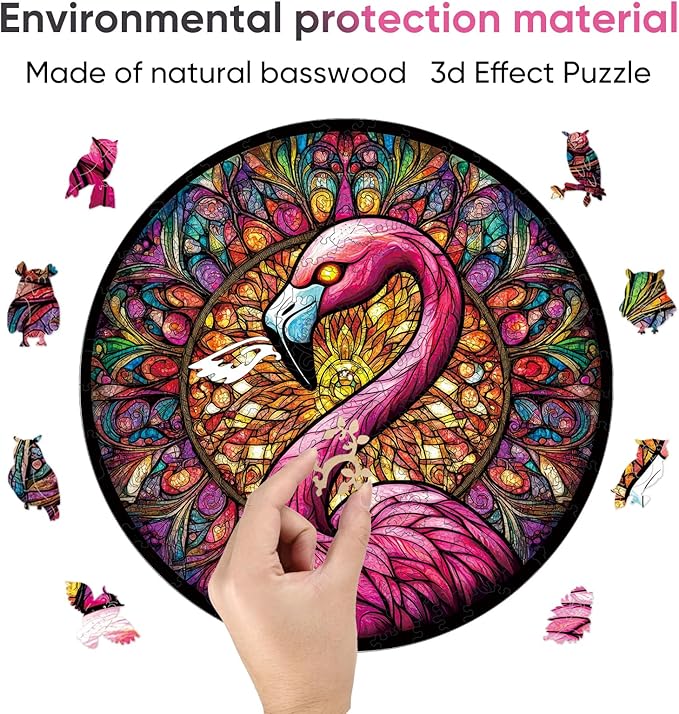 Wooden Puzzles for Adults 500 Piece, Flamingo Jigsaw Puzzles, Unique Shape Adult Puzzles, Irregular Christmas Thanksgiving Gifts for Family Friend(16.5 * 16.5 in)