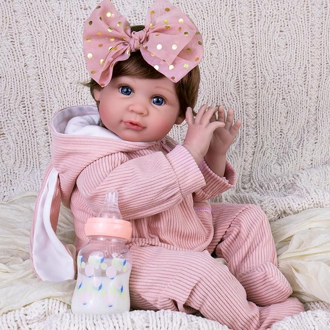 Aori Reborn Baby Doll Realistic Girl - Lifelike 22-Inch Newborn Dolls with Poseable Limbs and Feeding Kit, Great Gift Set for Kids 3+