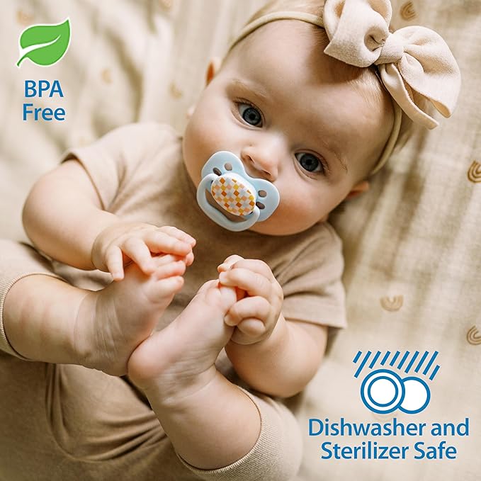 Dr. Brown's Advantage Baby Pacifier, Fully Symmetrical Soother with Soft Silicone Bulb, Blue Sunrise, 0-6m, BPA Free, 2 Pack