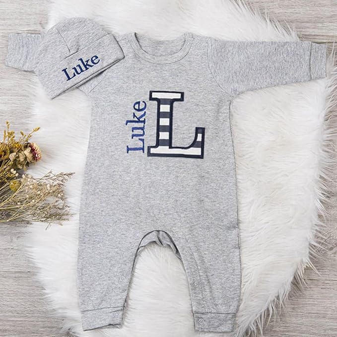Personalized Baby Romper Hospital Newborn Coming Home Outfit Custom Embroidery Name Infant Sleepwear Gift for Baby Shower