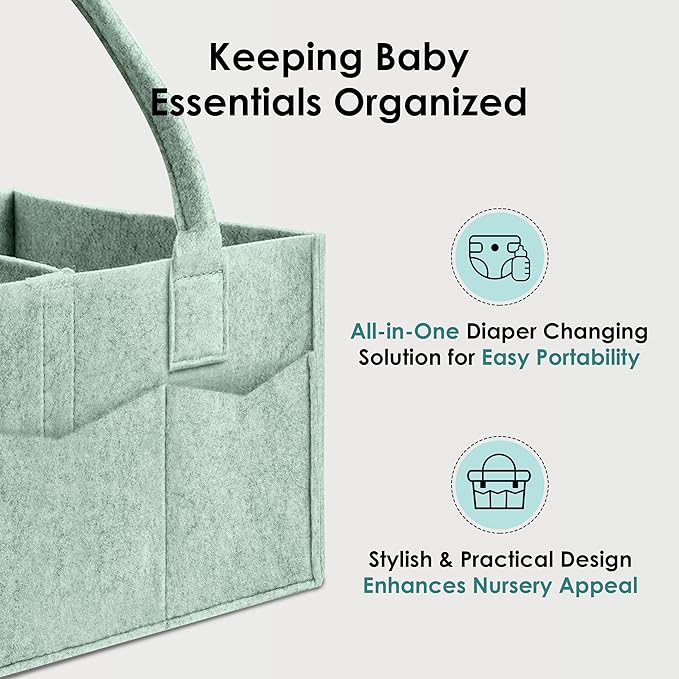 HIPHOP PANDA 2-Pack Diaper Caddy Organizer - Nursery Storage Bin & Car Organizer for Diapers, Wipes, and Baby Essentials - Dual-Color Solid Set (Grey/Green), Large Size