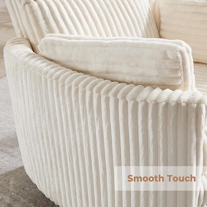 Recliner 360°Swivel Glider Rocking Chair, Upholstered Nursery Adult Rocking Chair with 2 Pillows for Living Room Bedroom (Beige Corduroy, Manual Operation)