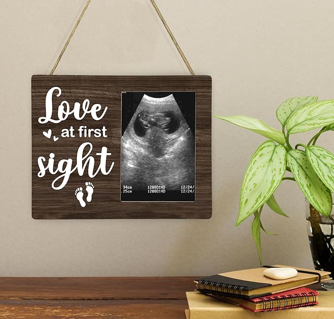 Love at First Sight Picture Frame, Ultrasound Photo Frame Gifts for Expecting Mom, Dad, Baby Sonogram Wodden Frame, 4x6 inch Photo