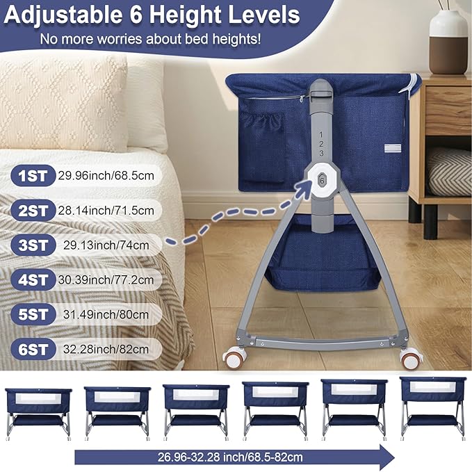 Bassinets Bedside Sleeper for Baby,YTHFGRT 3 in 1 Bedside Bassinet with 4 Auto-Lock& 6 Height Adjustable,Moises Para Nias Recien Nacidas Breastfeeding Friendly,Portable Bedside Crib for Newborn Infant