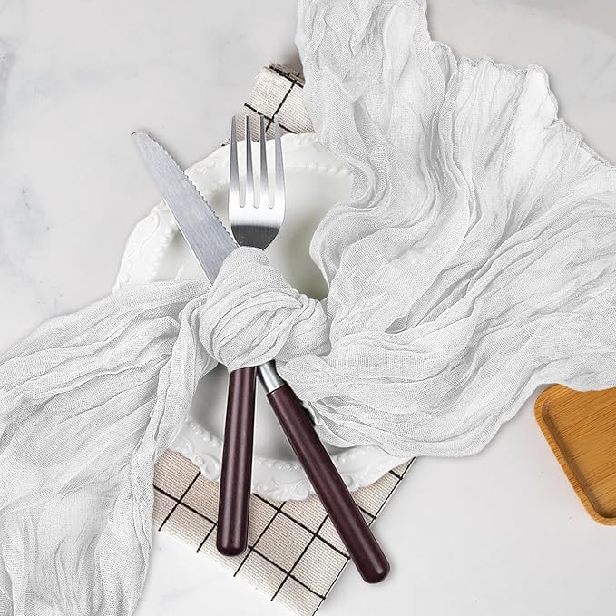 Le courant 12pcs 10Ft Cheesecloth Table Runner, Rustic Boho Gauze Cheese Cloth Runner Table Runner for Weddings Bridal Baby Shower Birthday Holiday Parties Home Decor, Lvory