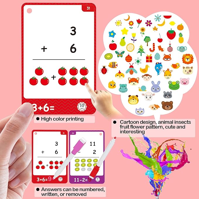 220Cards, 424Pictures Educational Math Flash Cards, Addition Subtraction Multiplication Division Flash Cards, for 7,8,9,10,11Years, 2ed, 3rd,4th,5th, 6th Grade Boys Girls.(Add Sub MUL Div Set)