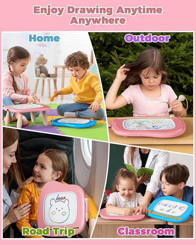 KOKODI Magnetic Drawing Board, Toddler Girl Toys for 1-2 Year Old, Large Doodle Board Pad Learning and Educational Toys for 1 2 3 Year Old Baby Kids Birthday Gifts(Pink)