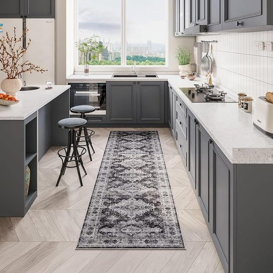 Dripex Washble Runner Rug-2x8 Distressed Hallway Runner Non-Skid Stain-Resistant Kitchen Rug Runner with Rubber Backing, Soft Low Pile Rug Carpet for Entryway Living Room Bedroom
