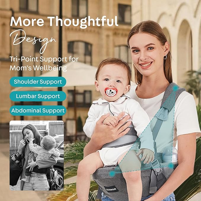 Baby Hip Carrier, Ergonomic, Toddler Carrier with Multiple Pockets & Shoulder Strap for Newborns & Toddlers -Gray