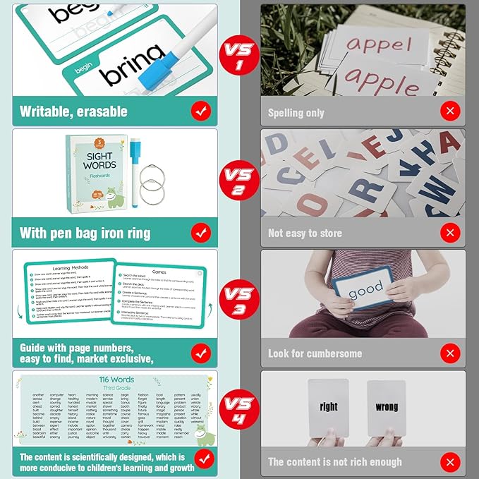 WJPC High Frequency Sight Words Flash Cards 2nd, 3rd Grade (Third-Grade) for 7,8.9 Years Age Kids Boys, Girls, Homeschool Learn to Read, Write.