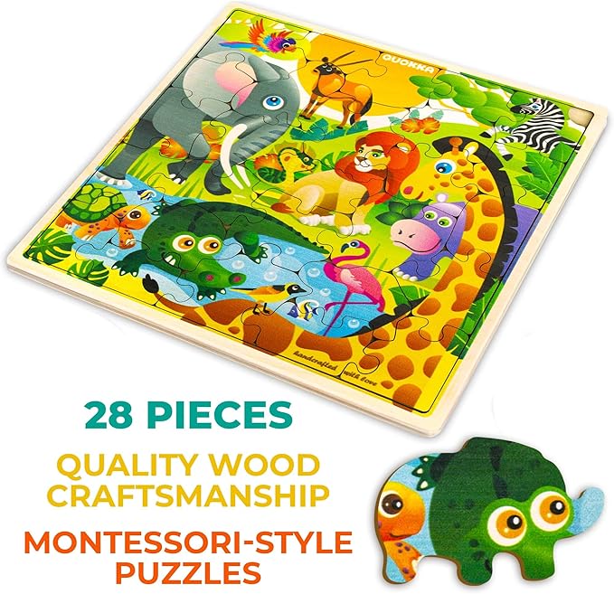 QUOKKA Wooden Africa Puzzles for Kids Ages 3-5 – 28 Pieces Toddlers Kids Puzzles Ages 4-8 Year Olds – Wood Africa Toys for Children 6-8 yo