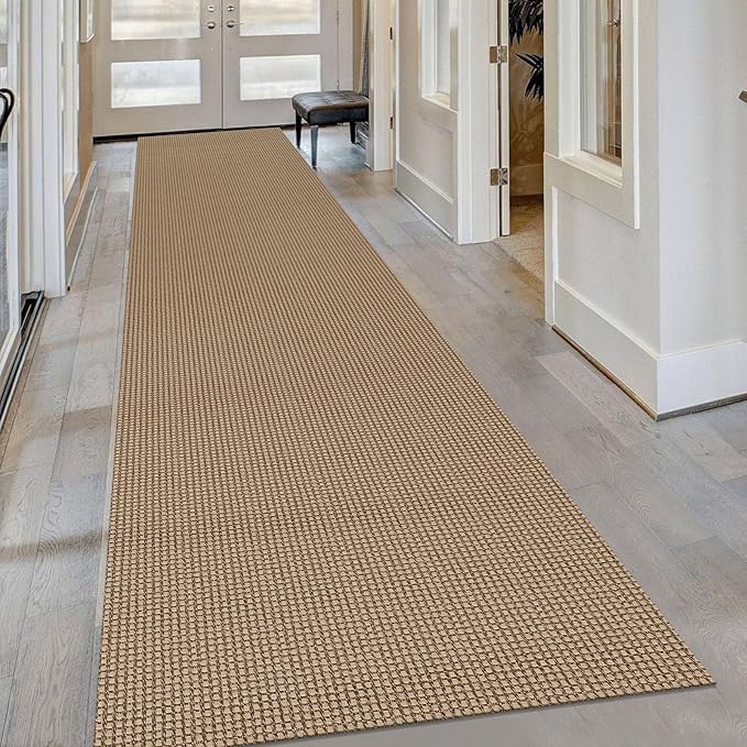 KOZYFLY Extra Long Runners for Hallways 3x16 ft Washable Kitchen Runner Non Slip Rubber Backed Hallway Rug Cotton Entryway Runner Rug Floor Carpet for Indoor Hall, Kitchen, Stair, Tan/Orange/Brown