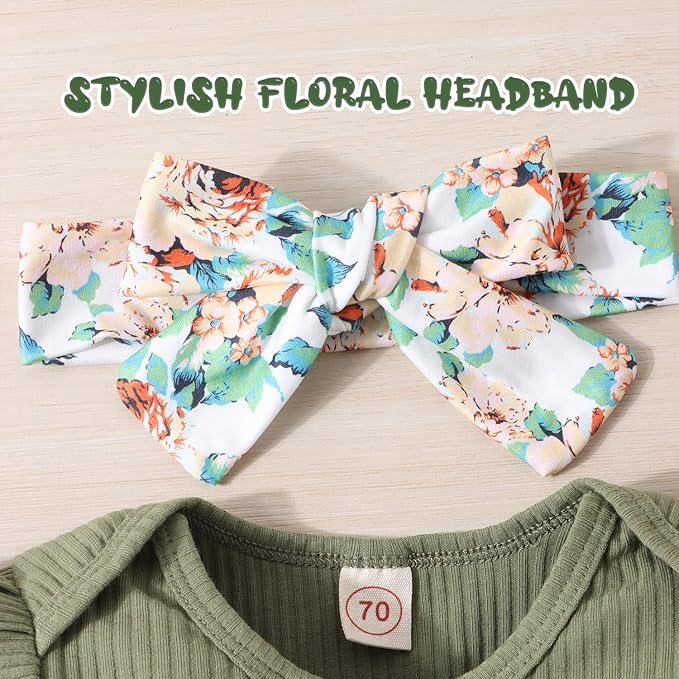 Baby Girl Clothes Newborn Infant Outfits Ruffle Romper+ Floral Pants + Cute Headband Sets for Girls