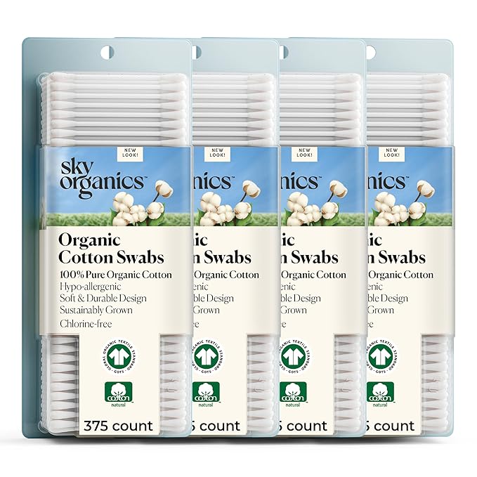Sky Organics - Organic Cotton Swabs, 1500 ct. - Ultra Soft Tips - Strong & Durable - Hypoallergenic - Chlorine Free - Sustainable - Natural, Vegan & Cruelty Free - Skin Care & Self Care w ebook