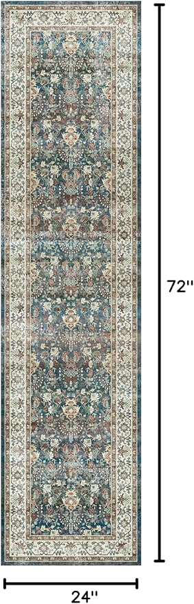 Dripex Washable Runner Rug-2x6 Distressed Hallway Runner Oriental Medallion Carpet Non-Slip Non-Shedding Kitchen Mat Foldable Thin Entry Throw Area Rug for Living Room Bedroom