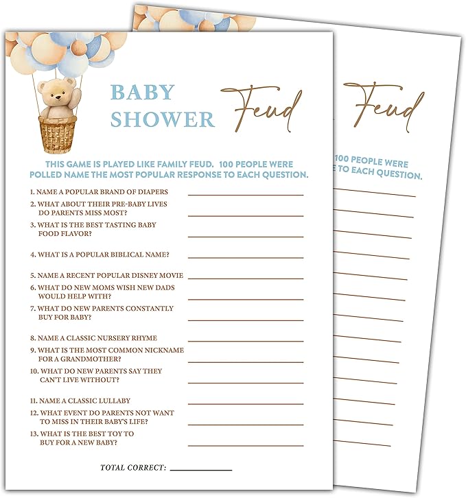 YSTEP We Can Bearly Wait Baby Shower Games, 30 Baby Shower Feud Game Cards with 1 Answer Card, We Can Bearly Wait Gender Reveal Party Supplies Favors (5"x7") - E07