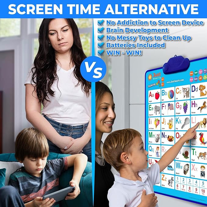 Just Smarty Interactive Alphabet Wall Chart | Talking ABCs & 123s Music Poster with Interactive Light | Toddler Alphabet Learning | Best Educational Gift for Boys & Girls Ages 2 3 4 5 | Letter Sounds