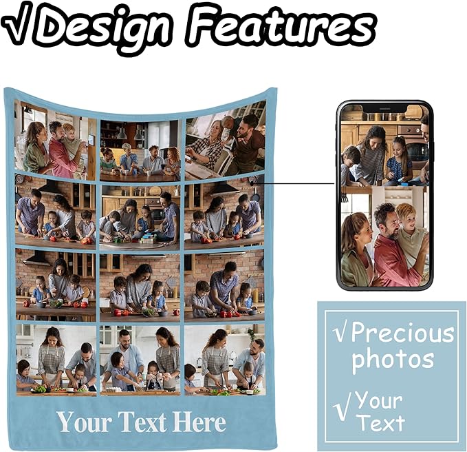 Personalized Blankets with Photos Customized Blanket with Picture Custom Gifts for Family Mom Dad Husband Wife Boyfriend Girlfriend Custom Blanket with Picture