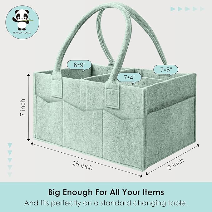 HIPHOP PANDA 2-Pack Diaper Caddy Organizer - Nursery Storage Bin & Car Organizer for Diapers, Wipes, and Baby Essentials - Dual-Color Solid Set (Grey/Green), Regular Size