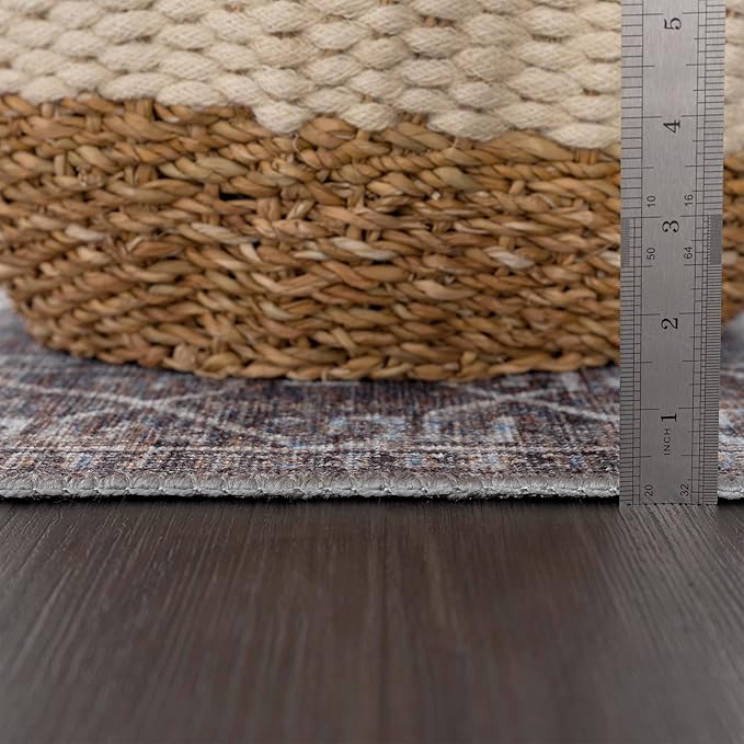 Bloom Rugs Washable 7 ft Runner - Slate Gray/Blue Traditional Runner for Entryway, Hallway, Bathroom, and Kitchen - Exact Size: 2.5' x 7'