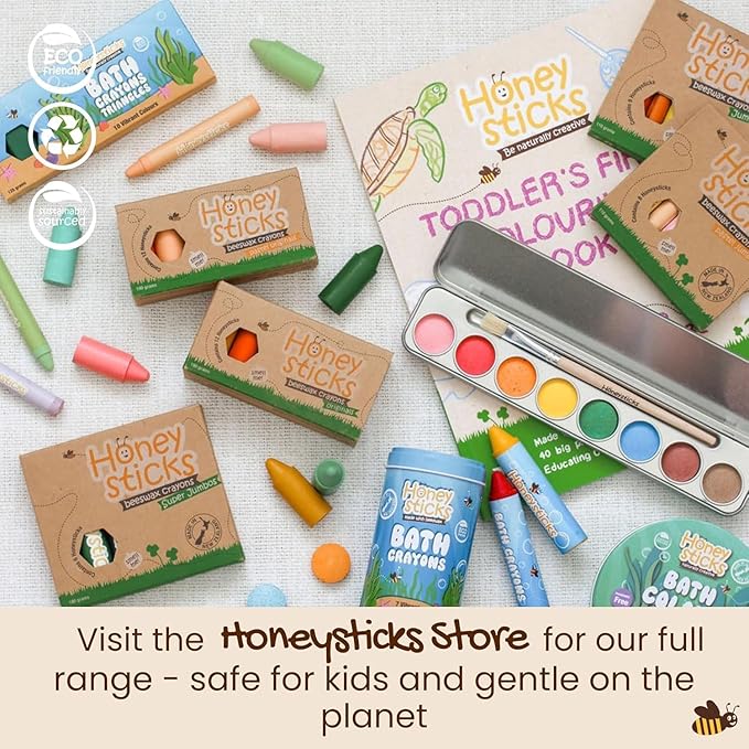 Honeysticks Jumbo Paint Brush Set - 3 Pack. Jumbo Paint Brushes for Kids with a Large Wood Handle for Easy Grip. Perfect for Toddler and Preschool Painting. Handy Storage Container. Vegan.