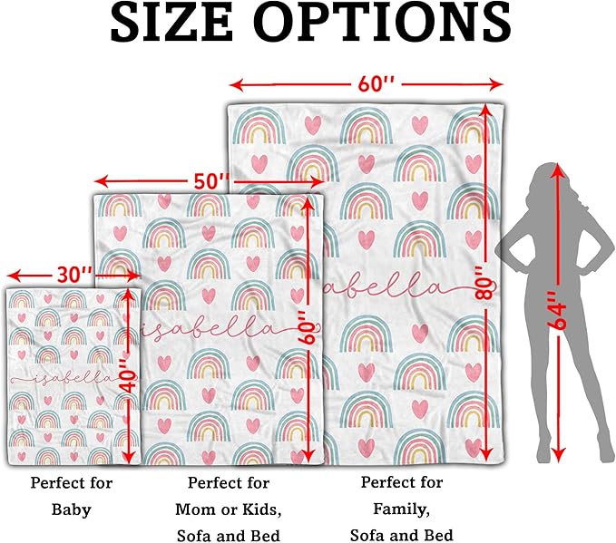 Arteaga Personalized Baby Blanket for Girls, Customized Rainbow Design for Newborn, New Mom, Super Soft Plush Fleece, 30''x40'', King