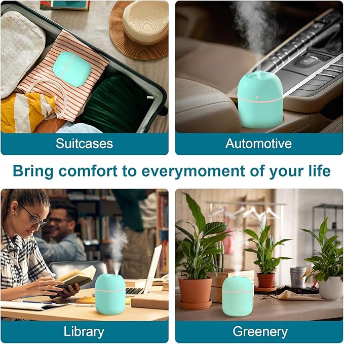 Portable Small Humidifier, USB Personal Desktop Humidifier for Car, Office Room, Bedroom, Auto Shut-Off, 2 Mist Modes, Super Quiet(220ml, Green)