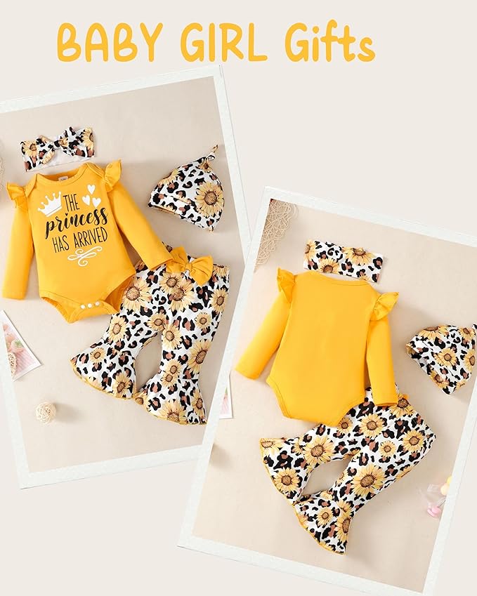 Newborn Baby Girl Clothes Infant Outfits Clothing Ruffle Romper Bell Bottoms Flared Pants Outfit Sets for Baby Girls