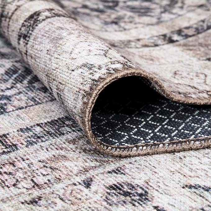 Bloom Rugs Washable Non-Slip 3' x 5' Rug - Tan/Blue/Green Traditional Area Rug for Living Room, Bedroom, Dining Room, and Kitchen - Exact Size: 3' x 5'
