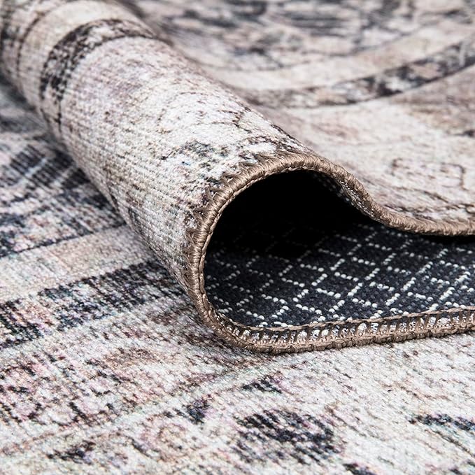 Bloom Rugs Washable Non-Slip 7 ft Runner - Tan/Blue/Green Traditional Runner for Entryway, Hallway, Bathroom, and Kitchen - Exact Size: 2.5' x 7'