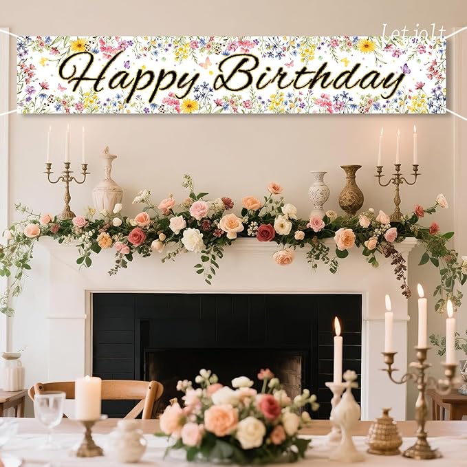Letjolt Happy Birthday Banner Girls Birthday Party Decorations Wildflower Floral Theme Decor for Nursery Celebration Baby Shower Backdrop 6Ft