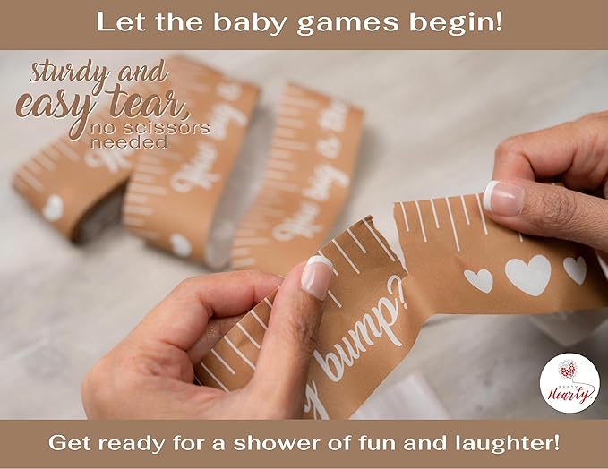 Party Hearty Funny Baby Shower Games for Girl or Boy Activities, 2 Rolls, 2 inches x 150 feet, Kraft Tummy Measure, Fun & Easy Idea