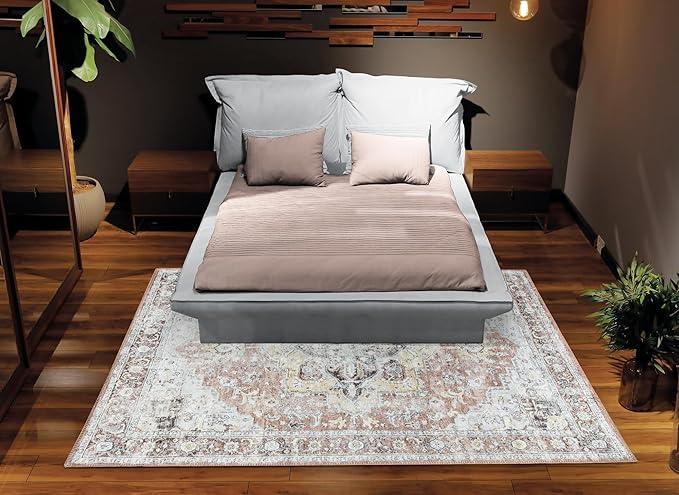Bloom Rugs Washable Non-Slip 3' x 5' Rug - Blush/Beige Traditional Medallion Area Rug for Living Room, Bedroom, Dining Room, and Kitchen - Exact Size: 3' x 5'
