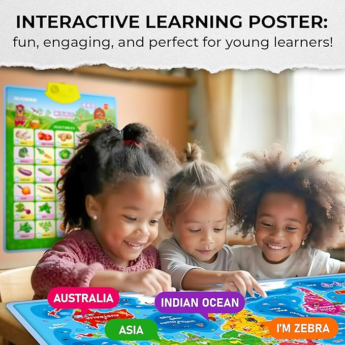 QUOKKA Educational Toys for Kids 5-7 Year Old - USA World Maps Learning Wall Chart for Toddlers Age 3 4 6+ - Interactive Speech Therapy Poster Boy Girl - Autism Game 8-10-12