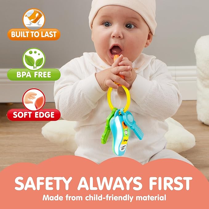 JOYIN Baby Car Keys Teether - Toddlers Sensory Learning Toy w/Music & Lights - Musical Toys for Travel - Birthday Gifts for Baby Age 10+ Months