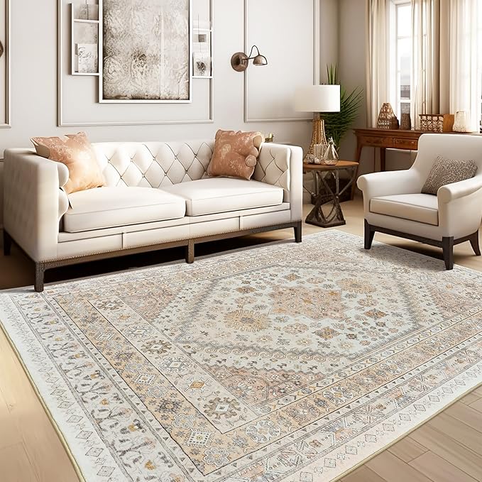 zesthome 8x10 Area Rugs for Living Room,Non-Slip Backing Washable Rugs,Vintage Large Area Rug,Stain Resistant Home Decor Rug