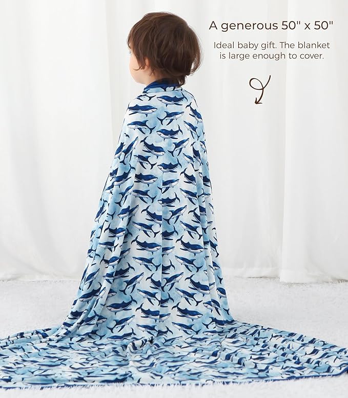 Premium Baby Blanket, Stretchy Quilt for Kid, Soft Crib Bedding for Newborn Baby and Toddler, Nursery Blanket for Boys and Girls, Viscose Made from Bamboo 50'' x 50'' Shark