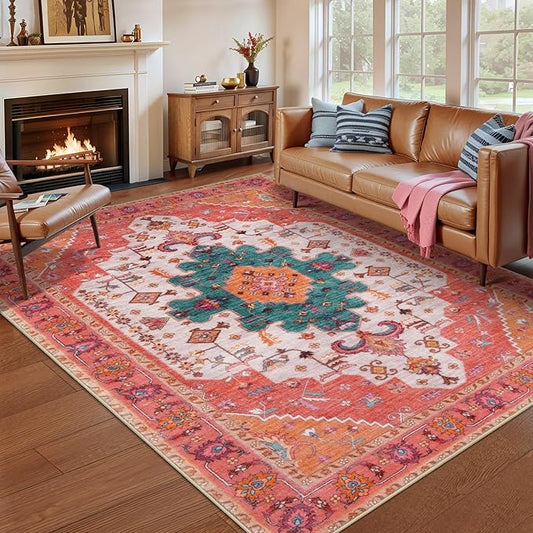 Ciicool Area Rug 5x7ft Washable Rugs for Living Room Non-Slip Indoor Rugs Large Low-Pile Mat Floor Carpet Vintage Rug for Bedroom Dinning Foyer Decor