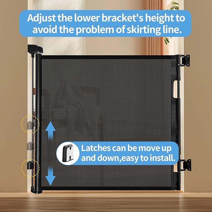 DEAR LOV 2 Pack Retractable Baby Gate,Mesh Baby Gate or Mesh Dog Gate,33" Tall,Extends up to 55" Wide,Child Safety Gate for Doorways, Stairs, Hallways(Black,33"x55"