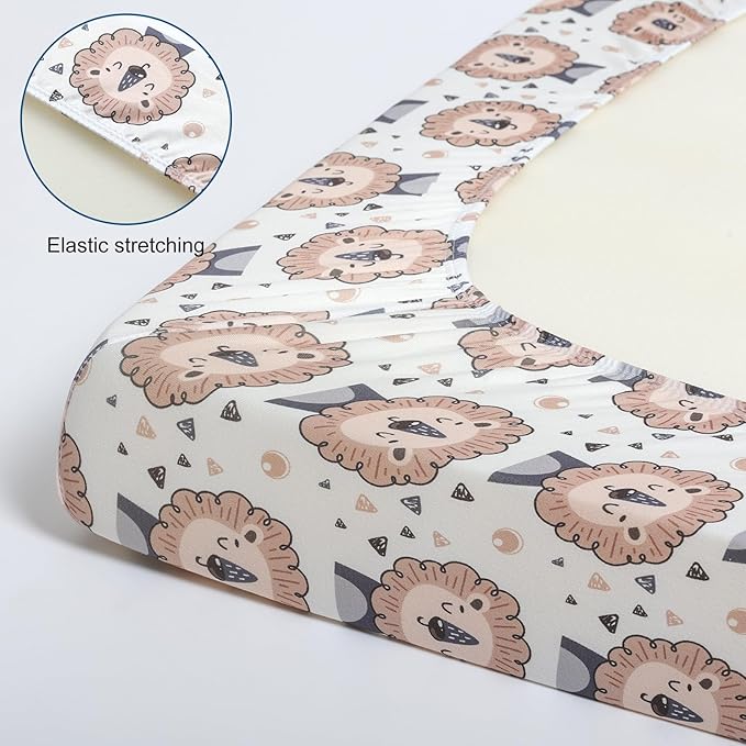 Pack n Play Flat Sheet 2 Piece Mini Crib Sheet Elastic Playard Sheet Set Portable Sheet Set Elastic Convertible Playmat Compatible Graco Pack n Play (Owl and Tree Bag) (Whale & Lion)