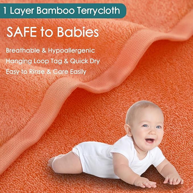 Baby Washcloths 6 Pack, 10x10 inch Orange Small Wash Cloths for Face and Body, Super Soft & Gentle Face Towels on Sensitive Skin, Newborn Registry Bath Shower Gifts for Infant Kid Toddler Children