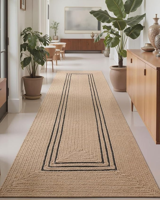 LUMI Jute Runner Rug Non Slip for Hallway, 2'x7' Natural Rustic Carpet No Shedding, Farmhouse Braided Area Mat Indoor High Traffic for Living Room, Entryway, Kitchen, Laundry