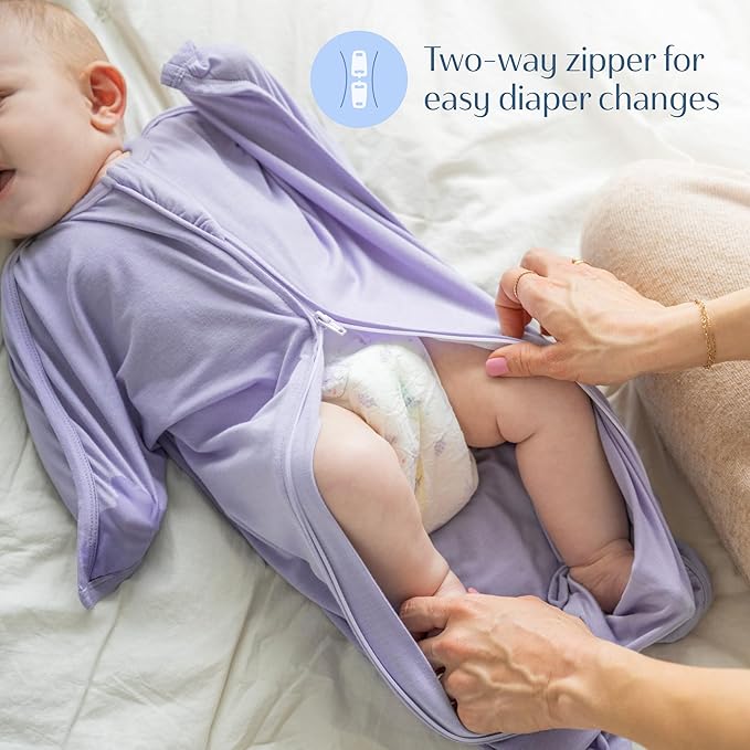 SleepingBaby EverSoft Zipadee-Zip Transition Swaddle - Roomy Wearable Blanket with Two Way Zipper - Viscose from Bamboo - Lilac, Medium (6-12 Month)