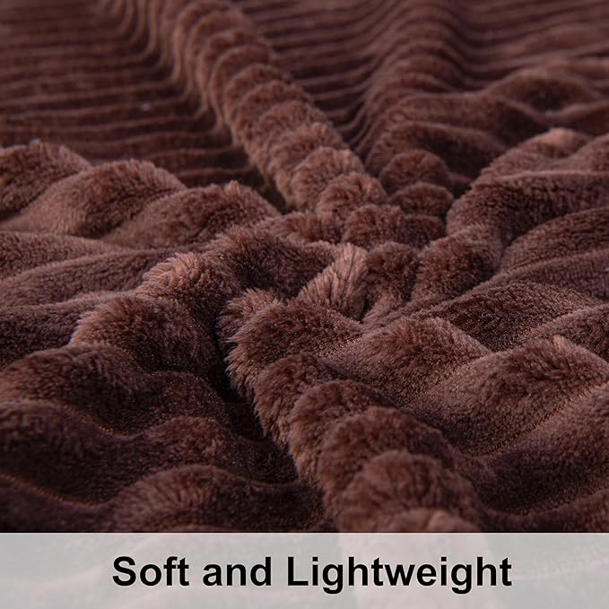 NTBAY Plush Flannel Oversized Baby Blanket, 50X60 Inches Soft and Warm Toddler Blanket with Striped Texture Nursery Bed Blanket for Stroller, Crib, Travel, Baby Gift, 50"x60", Brown