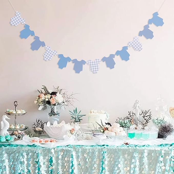 Blue Bodysuit Banner - Blue Gingham Banner,Baby Shower Decoration,Blue Baby Shower Bunting,Girl Boy Baby Shower Decor (bule)