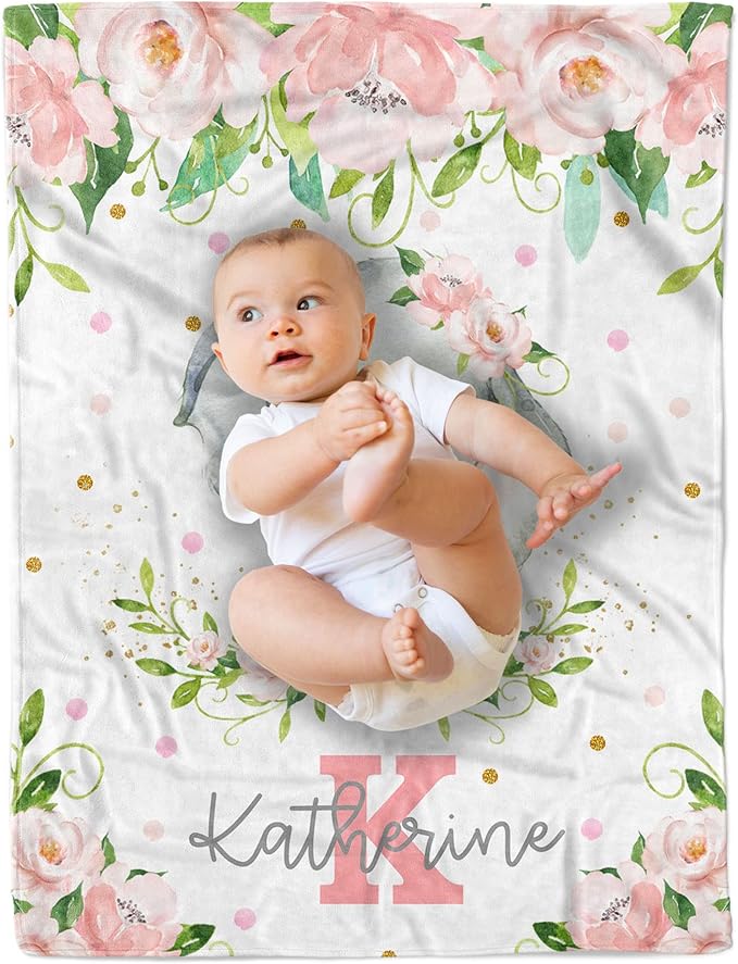 Arteaga Personalized Elephant Baby Blanket for Girls, Customized Newborn Gift