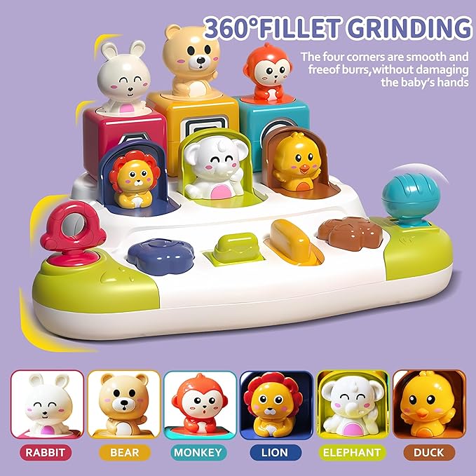 Pop Up Animals Toy with Buttons, Montessori Toys for Babies Cause and Effect Baby Toy Educational Toys 12-18 Months, Birthday Gift for Boys Girls