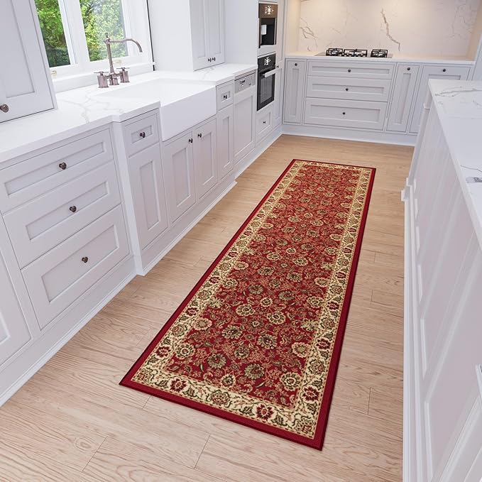 Ottomanson Hallway Runner Rug 2'7" x 9'10" Non Slip Oriental Area Rugs Easy to Clean Laundry Rug Runner Durable & Pet Friendly Floor Carpet Runners for Hallways Entryway Living Room Kitchen, Red